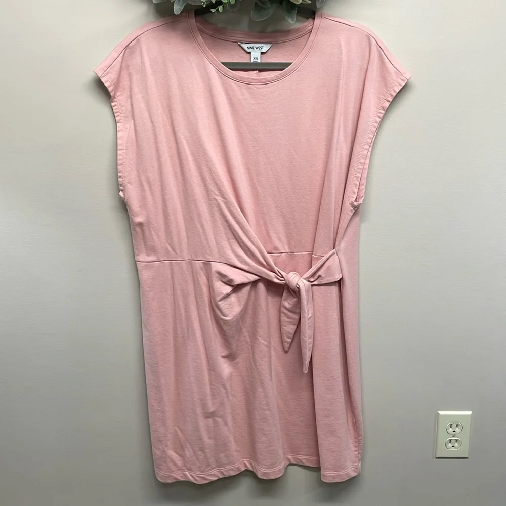 Nine West Knot Front Mini T-shirt Dress Pink XXL